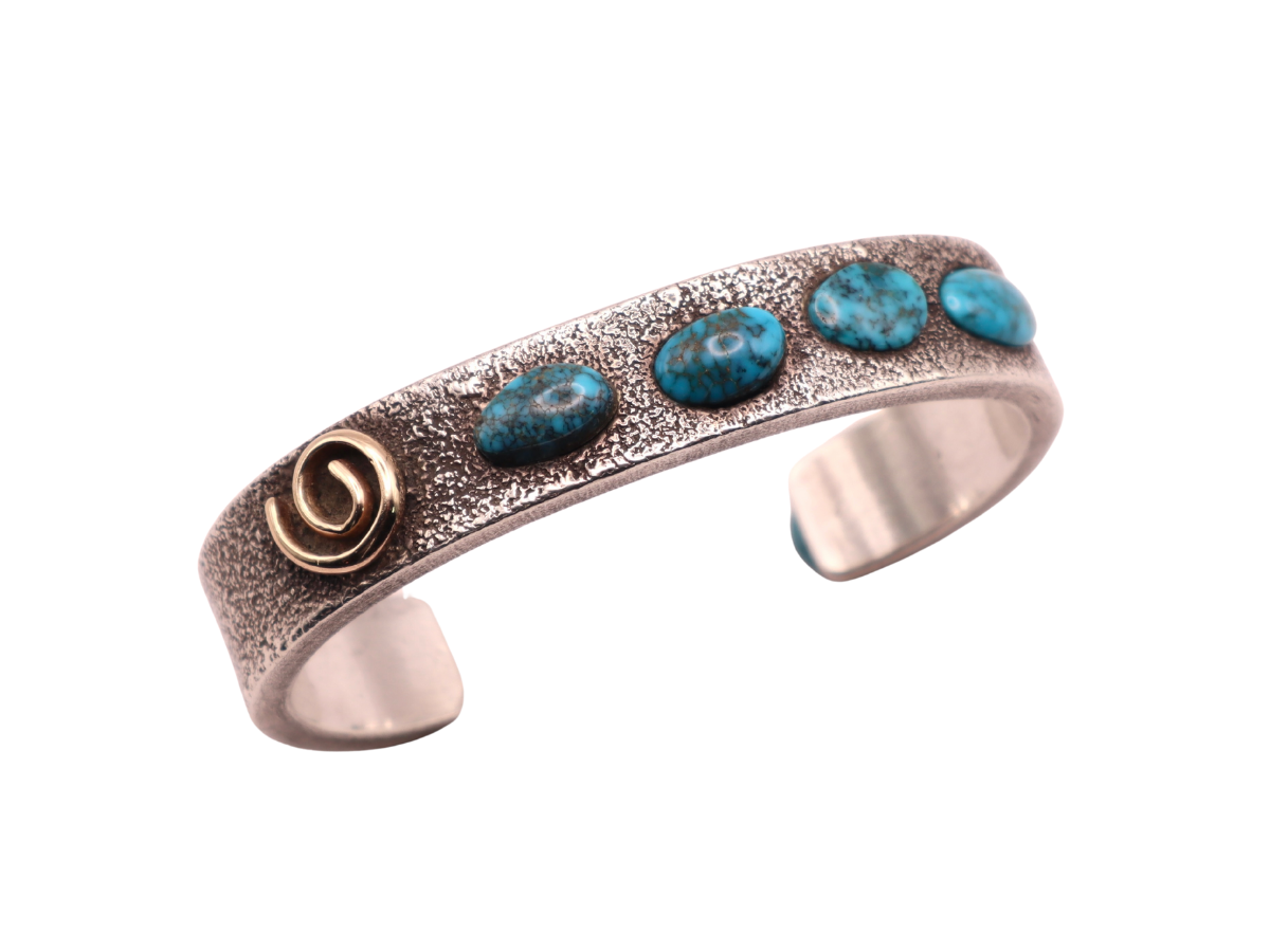 Lyndon Tsosie 14k and Sterling Lone Mountain Cast Bracelet 6.25