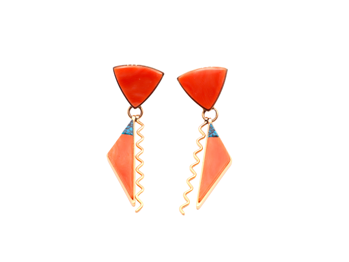 Richard Chavez 18k Coral and Turquoise Earrings