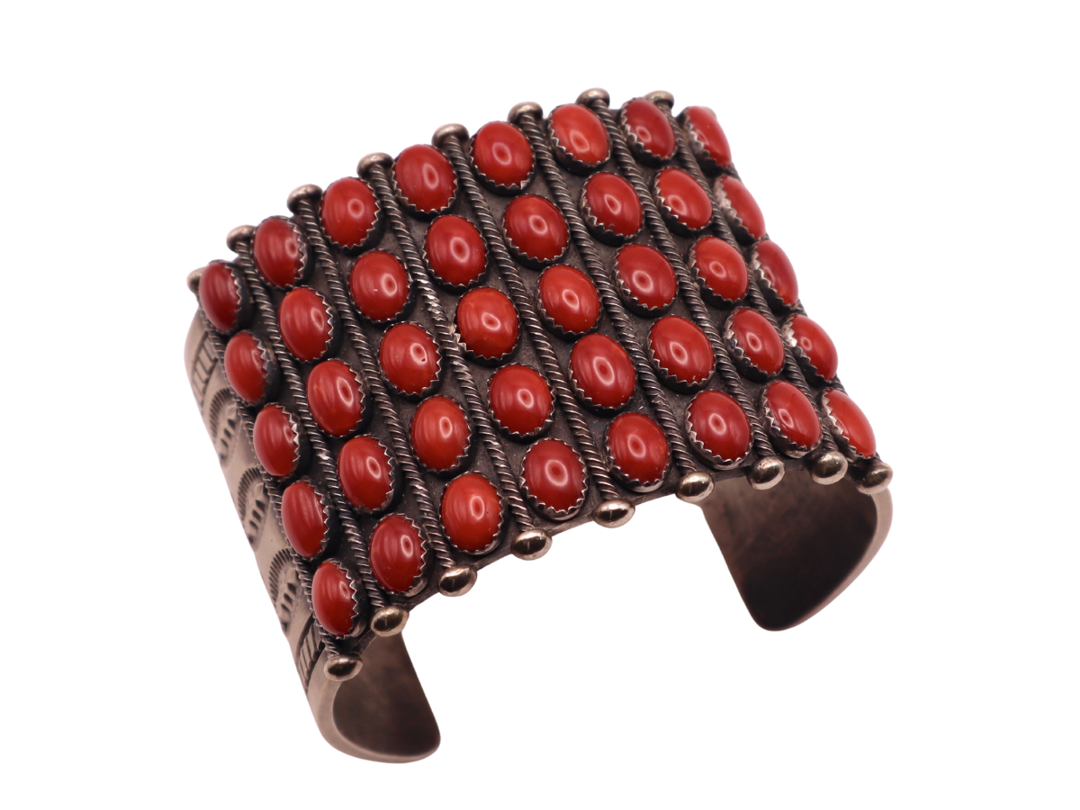 P.J. Begay Navajo Coral Vertical Row Bracelet 6.5-6.75