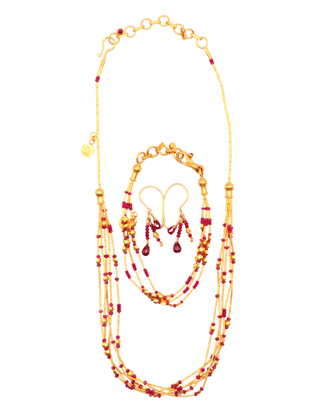 Designer Gurhan Rain Collection 24k Gold Ruby Set