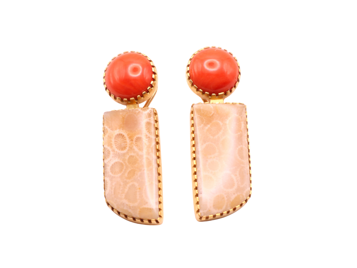 Gail Bird and Yazzie Johnson Coral 18k Gold Earrings