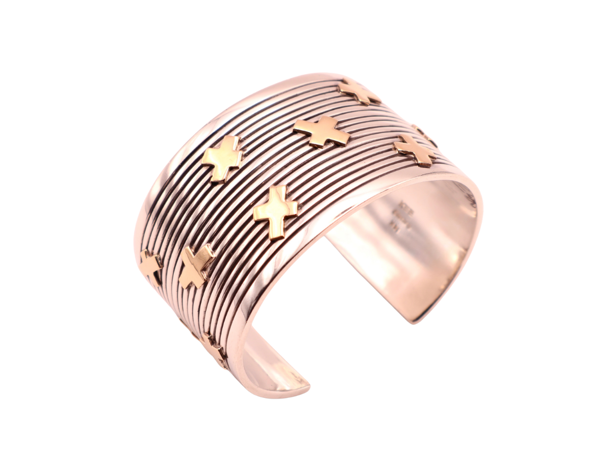 Kee Nez 14k Gold and Silver Cross Bracelet 6