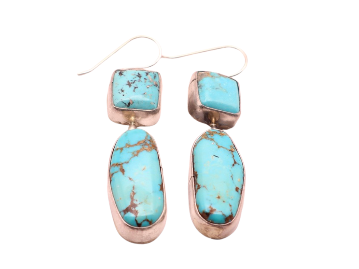 Square and Oval Turquoise Dangle Earrings