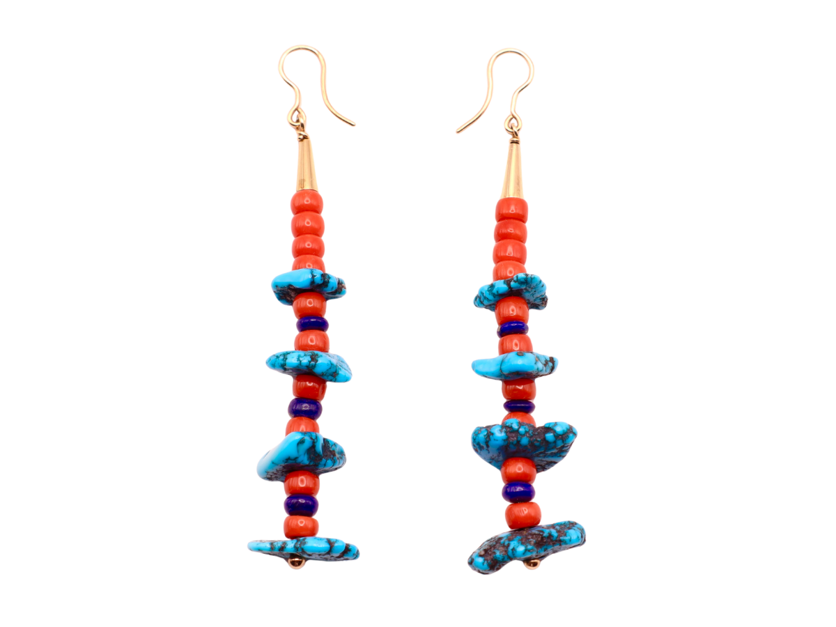 Harvey Begay Lone Mountain and Coral Gold Earrings