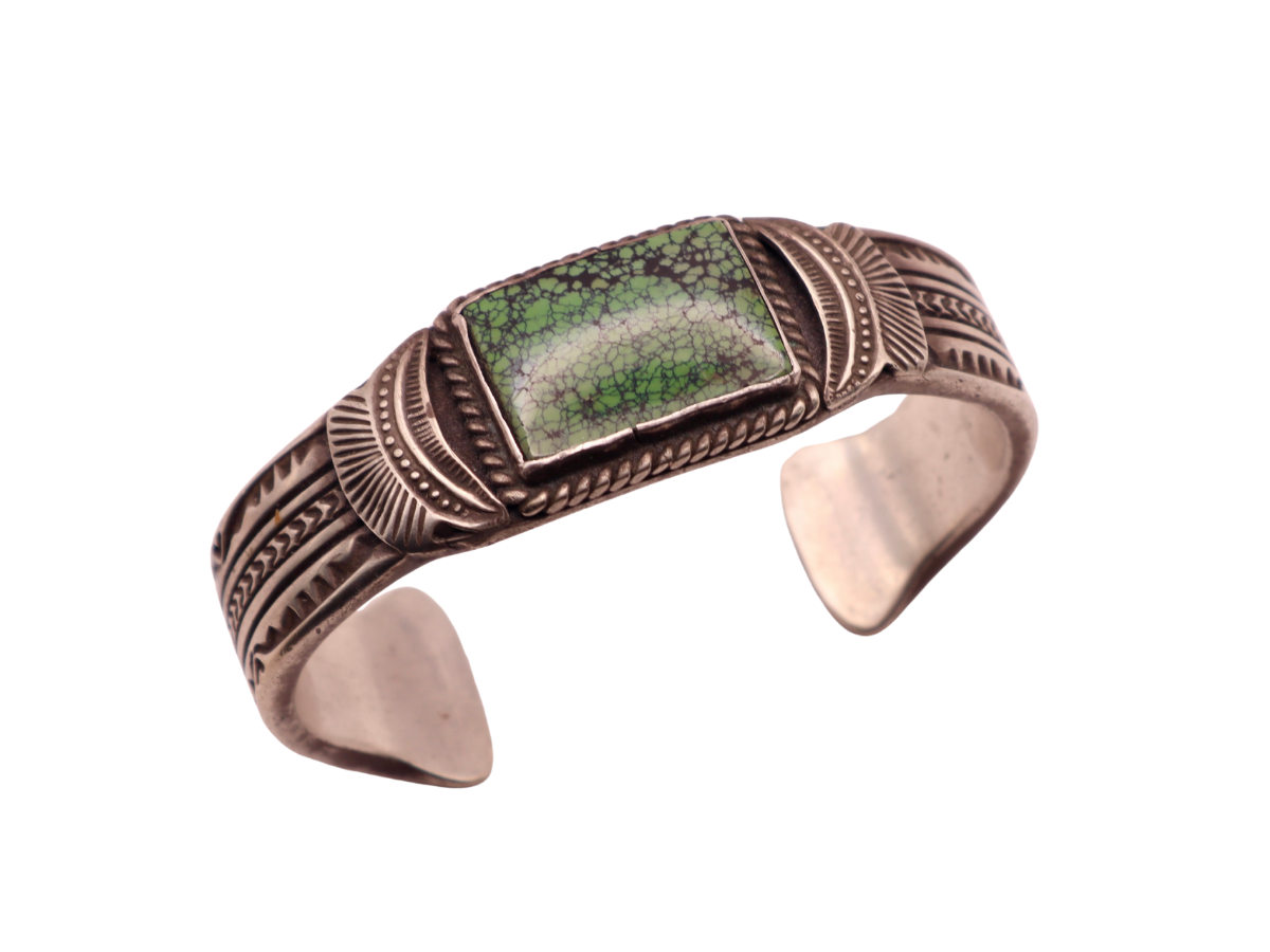 Eugene Hale Heavy Rectanglular Green Turquoise Bracelet 6 3/8