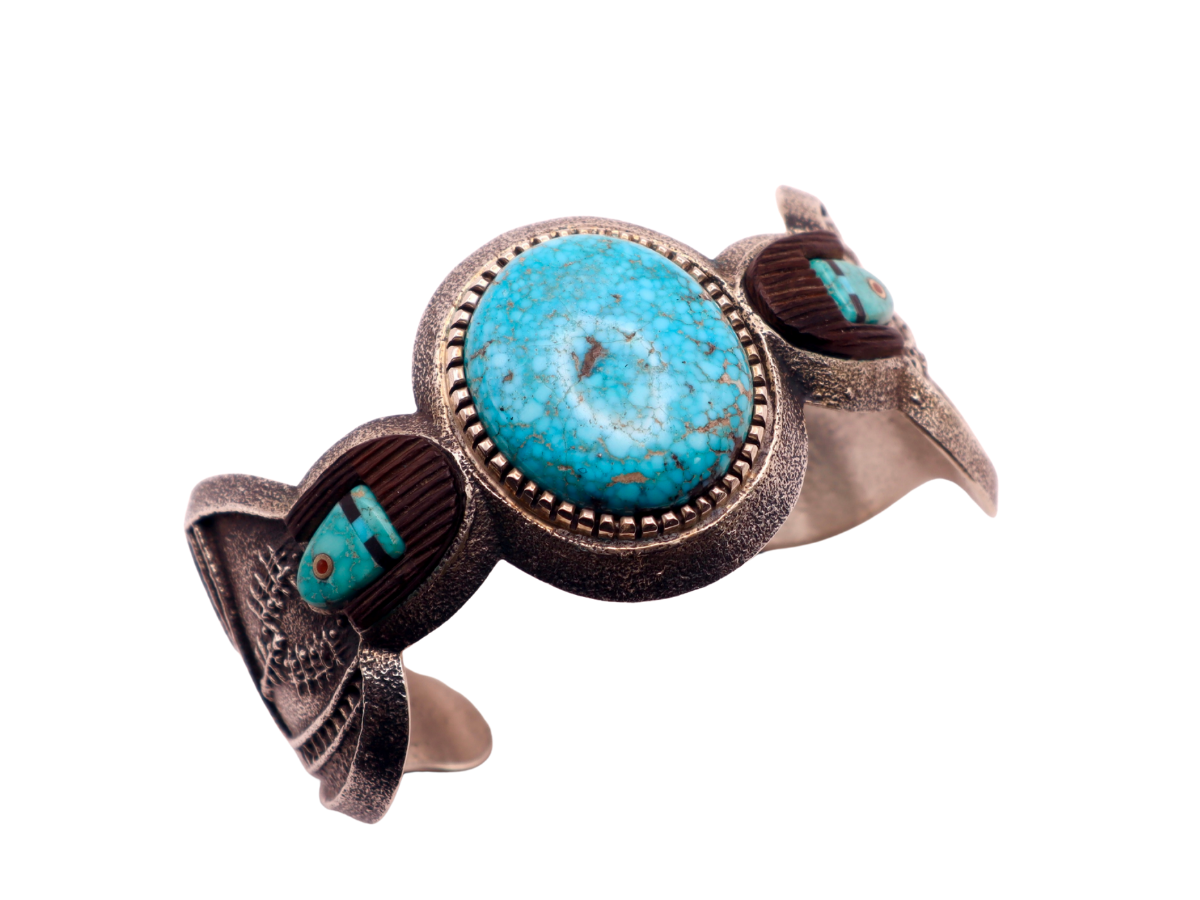 Harrison Jim Figural Cast Turquoise Bracelet 6.75 to 7