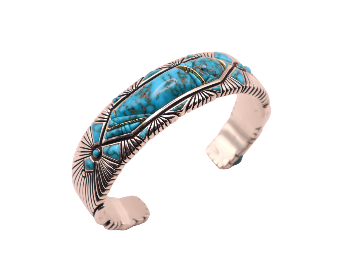 Raymond Yazzie Lone Mountain Turquoise Silver and Gold Bracelet 6.25