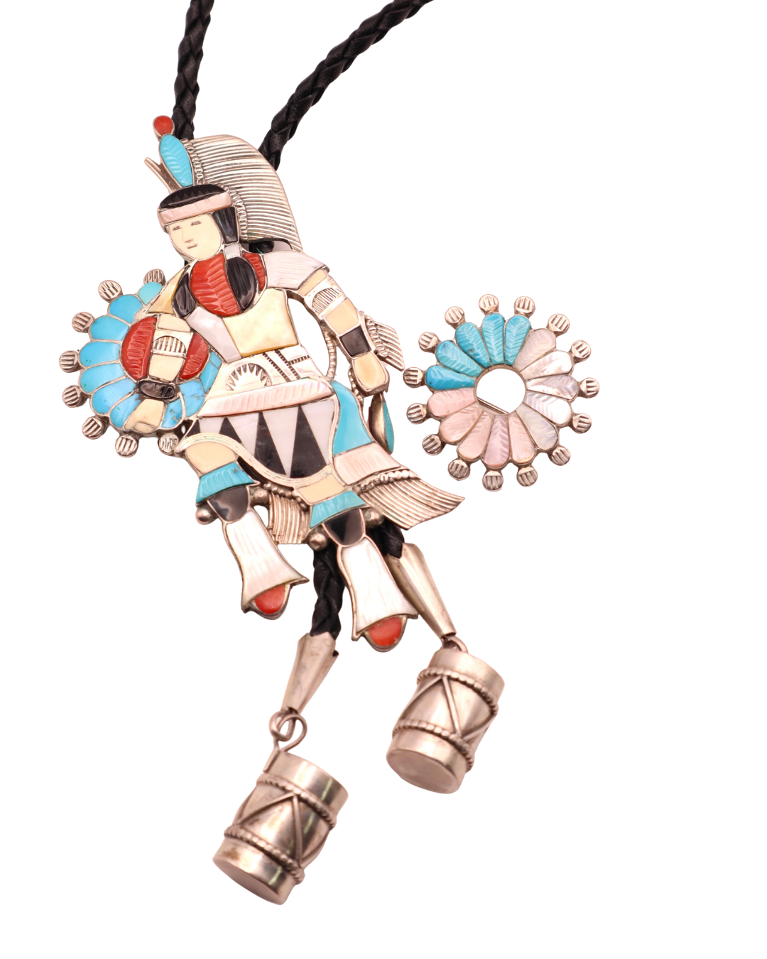 Eddie Beyuka Fan Dancer Bolo Tie with Drum Tips and Pin