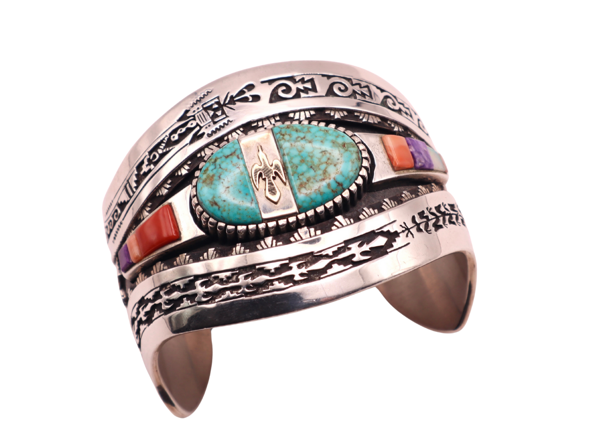 Leonard Haskie #8 Turquoise Sterling and 14k Bracelet 6.75 to 7