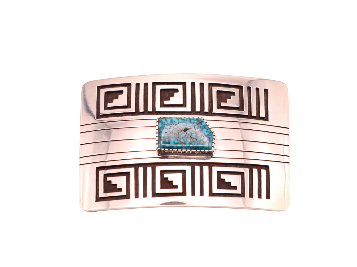 Bobby Tewa Lone Mtn Turquoise Silver Overlay Buckle