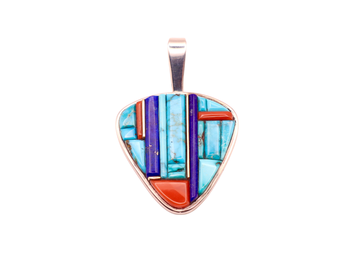 Wes Willie 14k and Sterling Turquoise Lapis Coral Pendant