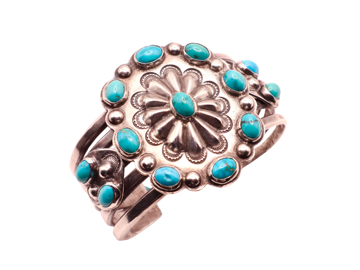 Vintage Split Shank Blue Gem Concho Bracelet