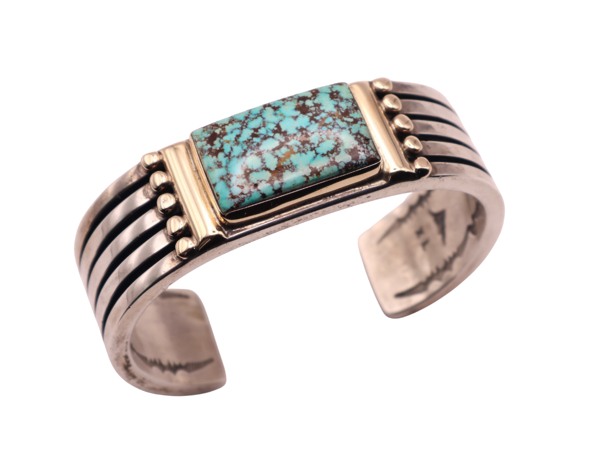 Orville Tsinnie Nevada Blue 14k Sterling Bracelet 7.25