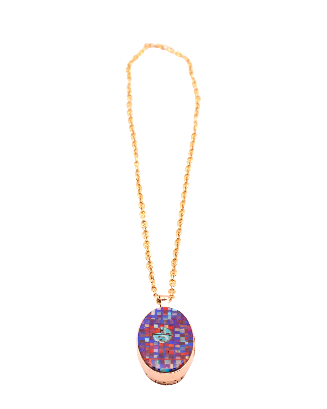 Carl and Irene Clark Oval 14k Gold Double Sided Pendant on Chain