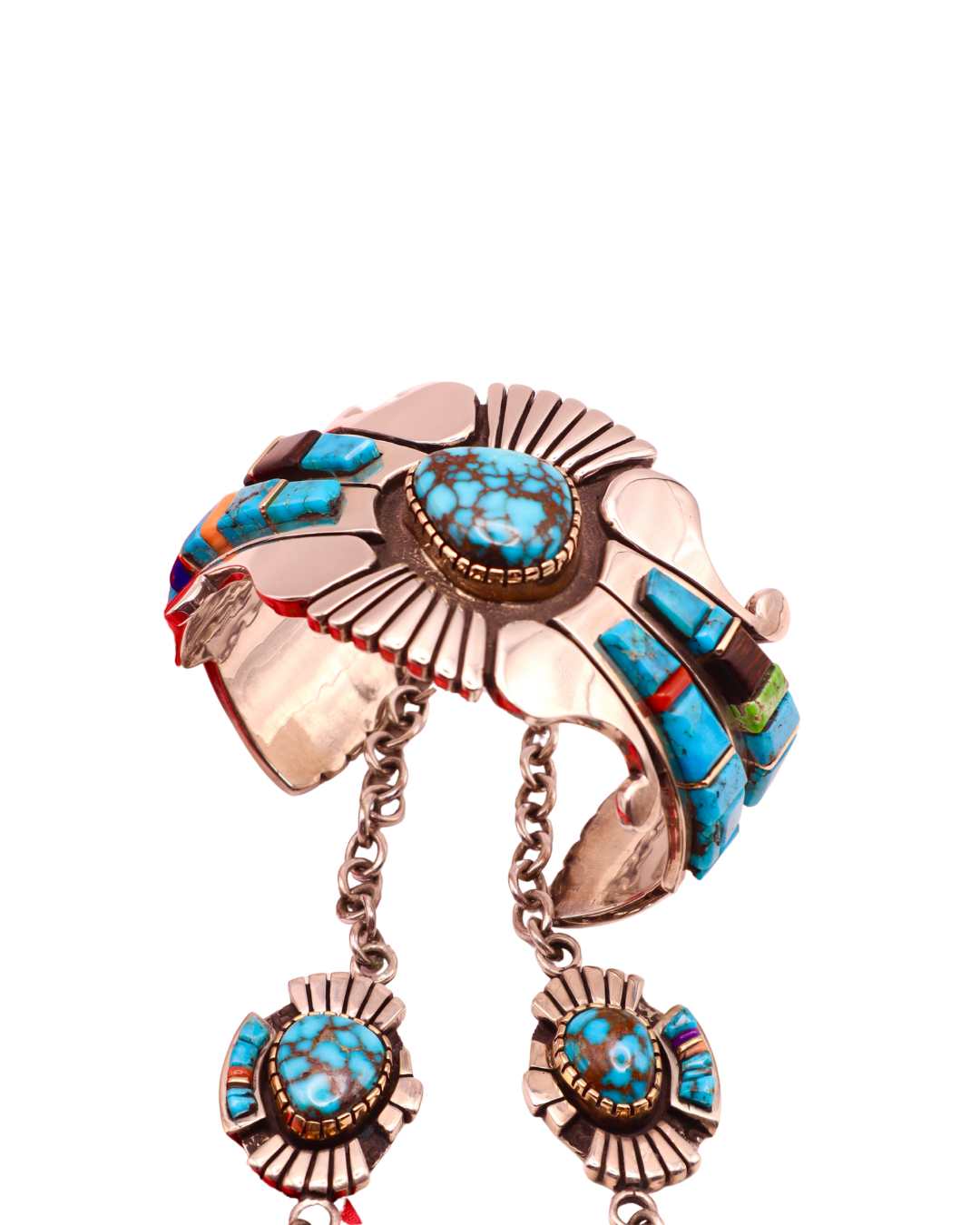 Wes Willie Sterling and 14k Candelaria Turquoise Bracelet 6.75 to 7