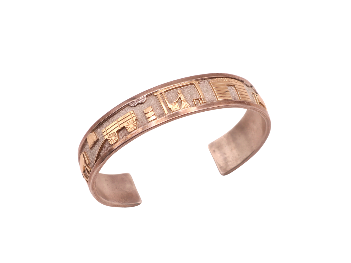 Roland Begay 14k Gold and Silver Storyteller Bracelet 6.25