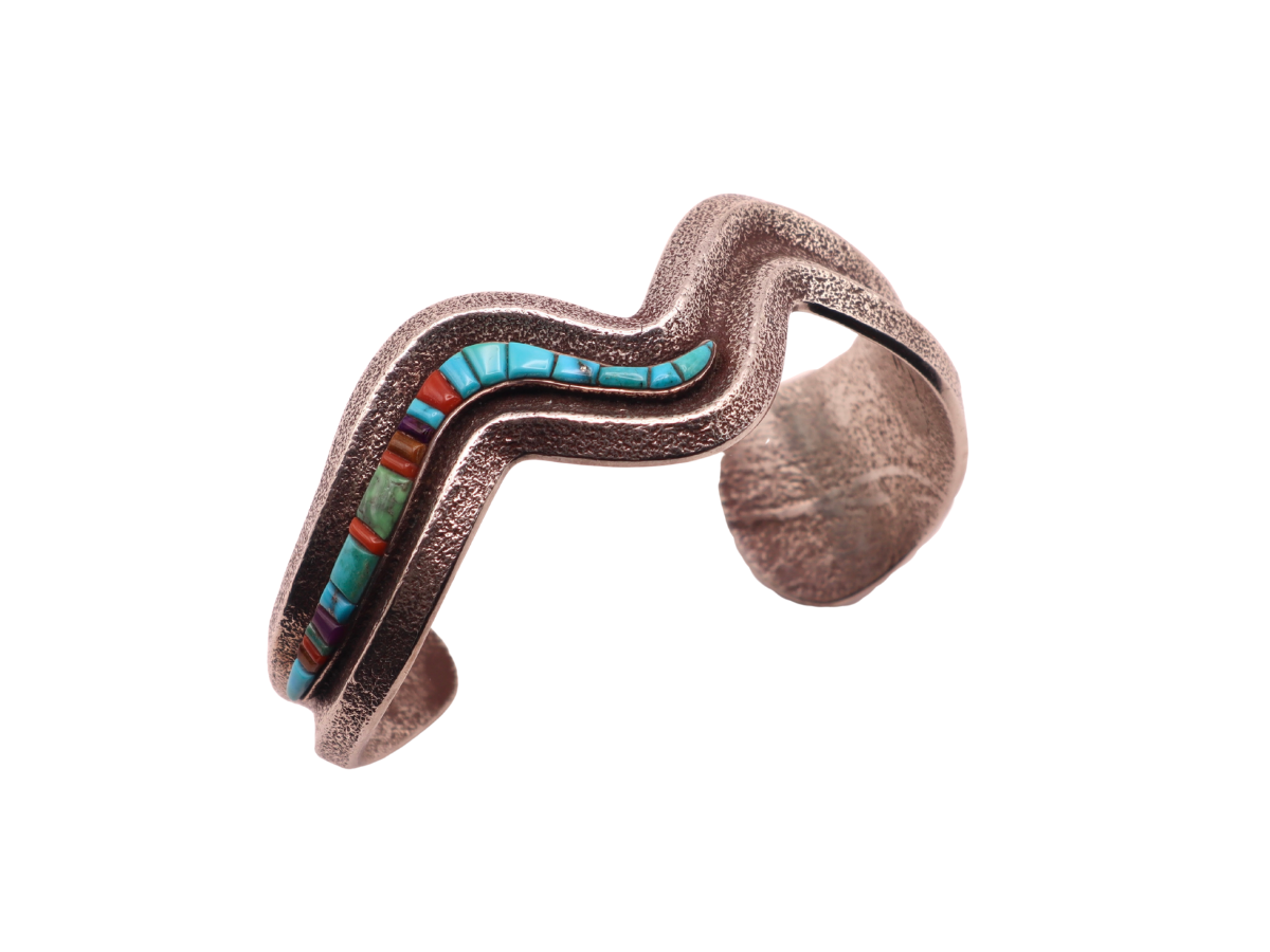 Boyd Tsosie Silver Tufa Cast Inlay Bracelet 7 3/8