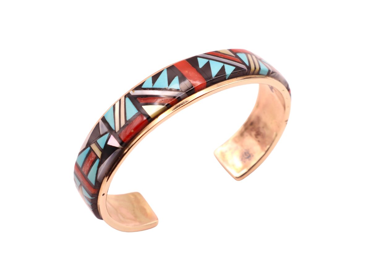 Don and Viola Eriacho 14k gold and Inlay Bracelet 6.25