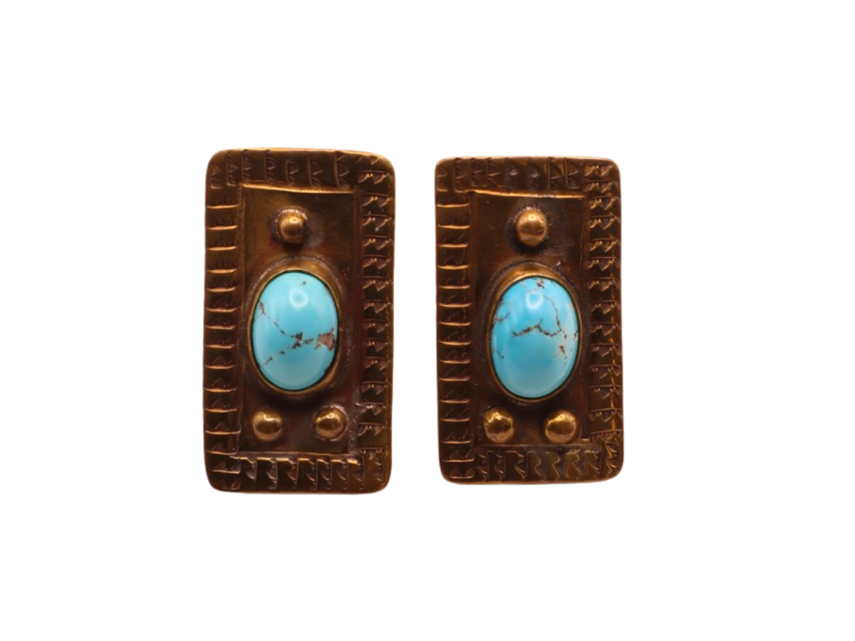 Tony Aguilar Brass Turquoise Clip On Earrings