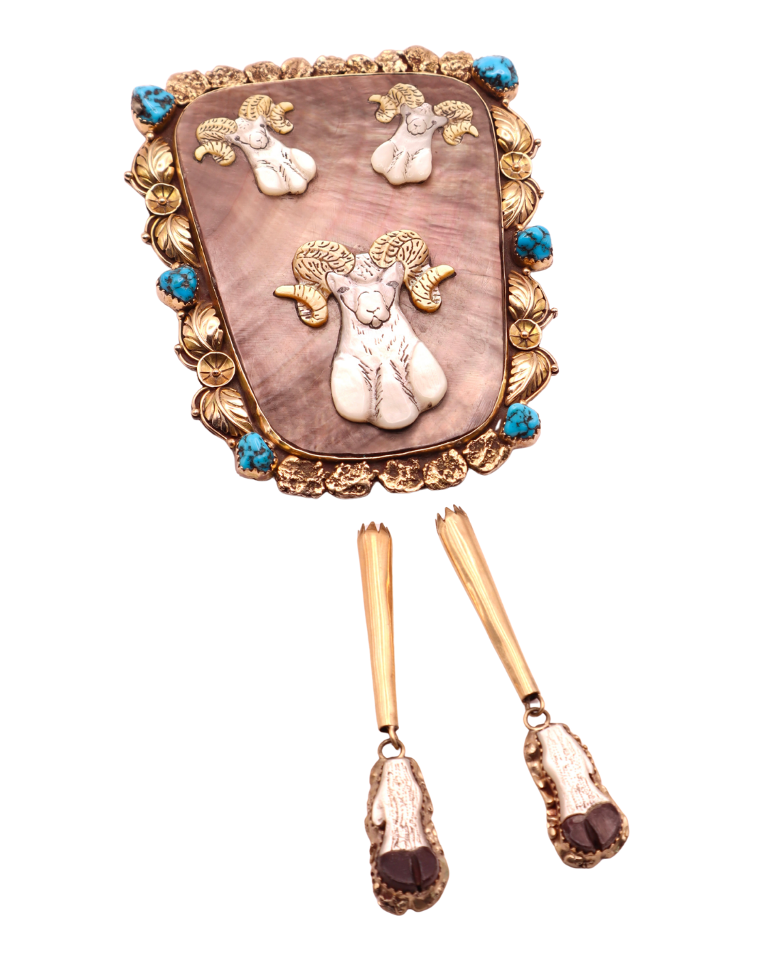 Nelson Walley and Bessie Keedah 14k Sterling Ram Bolo