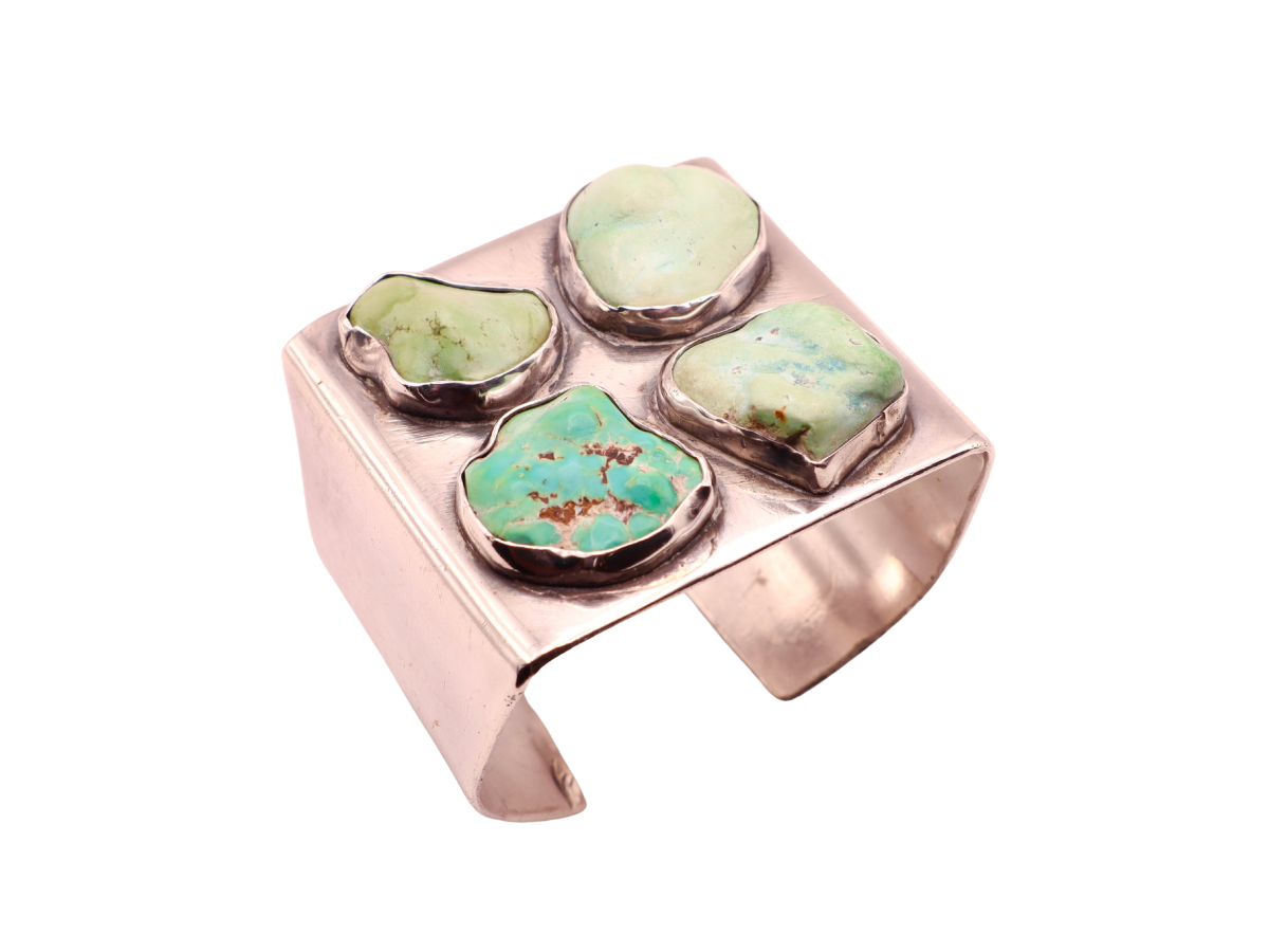 Mid Century Modern Turquoise Nugget Bracelet 6.25