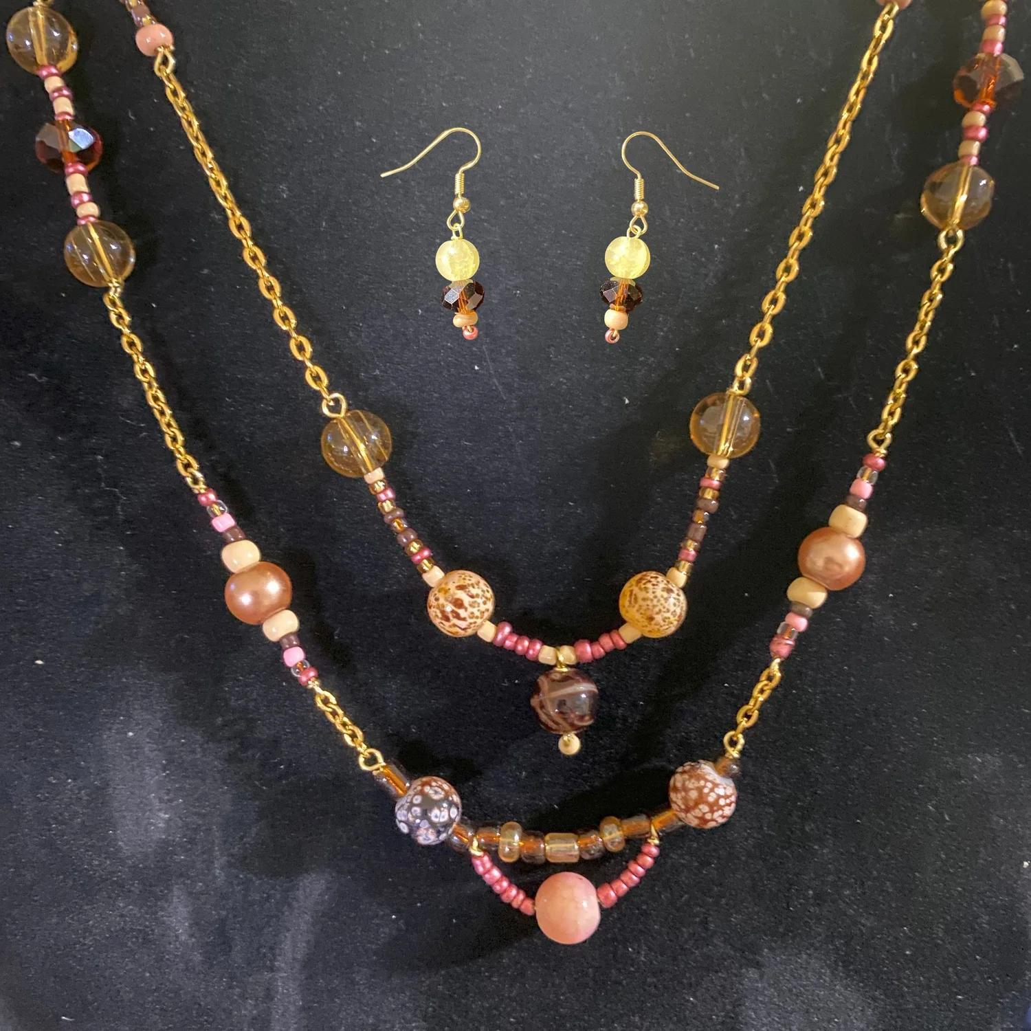 Rose Gold Layered Necklace & Earrings Set — Xevi