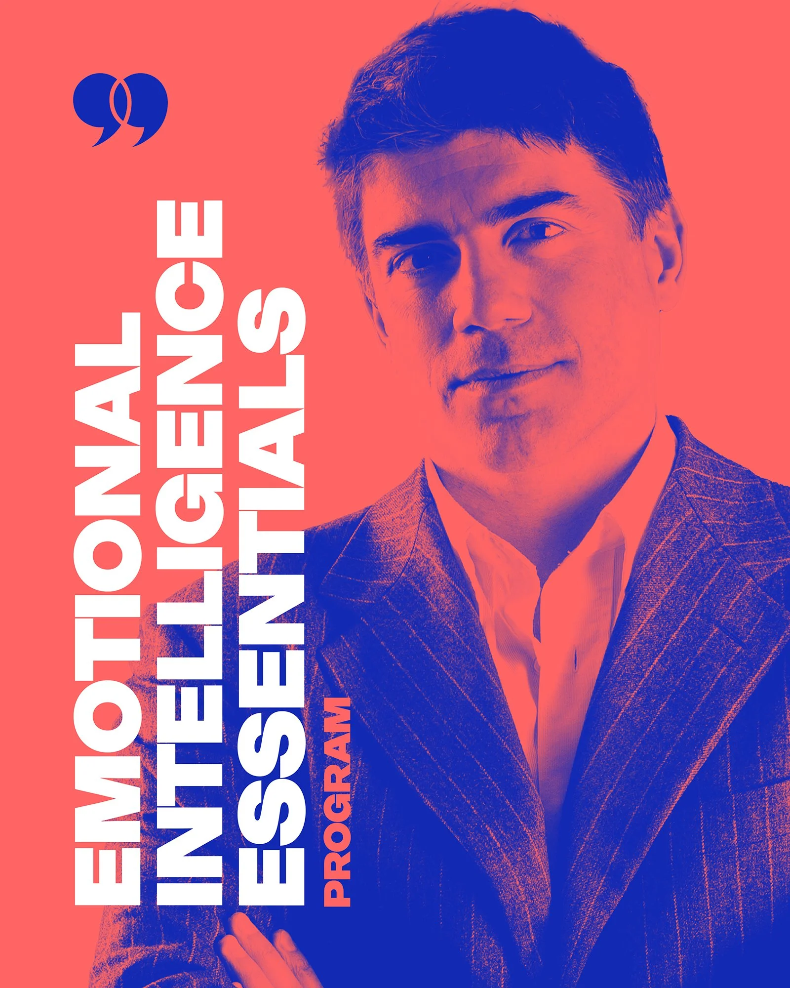 Promotional poster featuring a man with arms crossed, wearing a suit, with text 'Evolving to the Next Generation of Events' and 'Program' in bold white, blue, and pink colors.