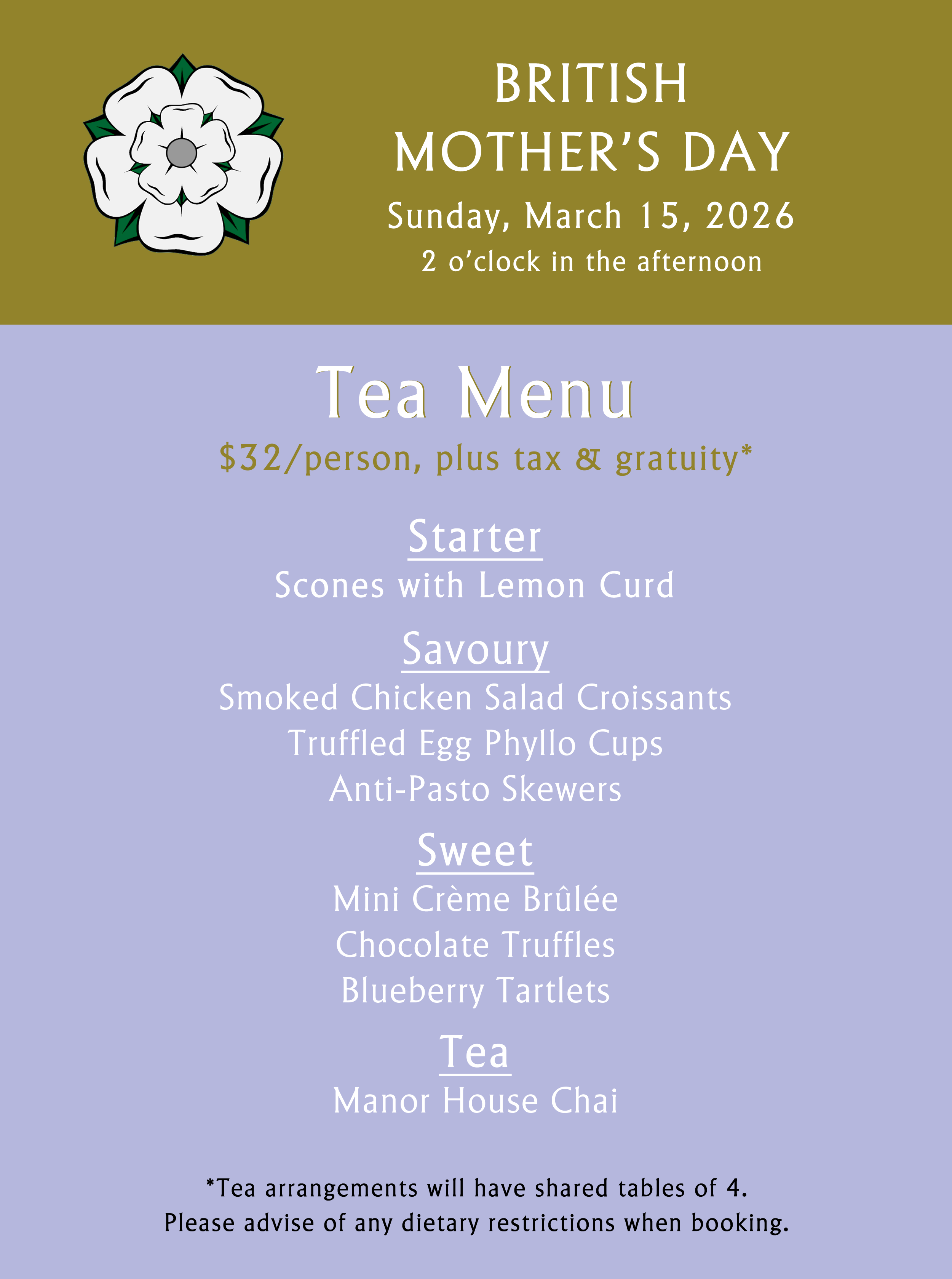 Image of event information and menu