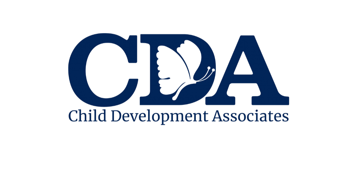 Logo for Child Development Associates with the acronym CDA and a butterfly inside the letter D.