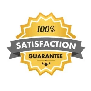 Gold and black satisfaction guarantee badge with '100%' in the center.