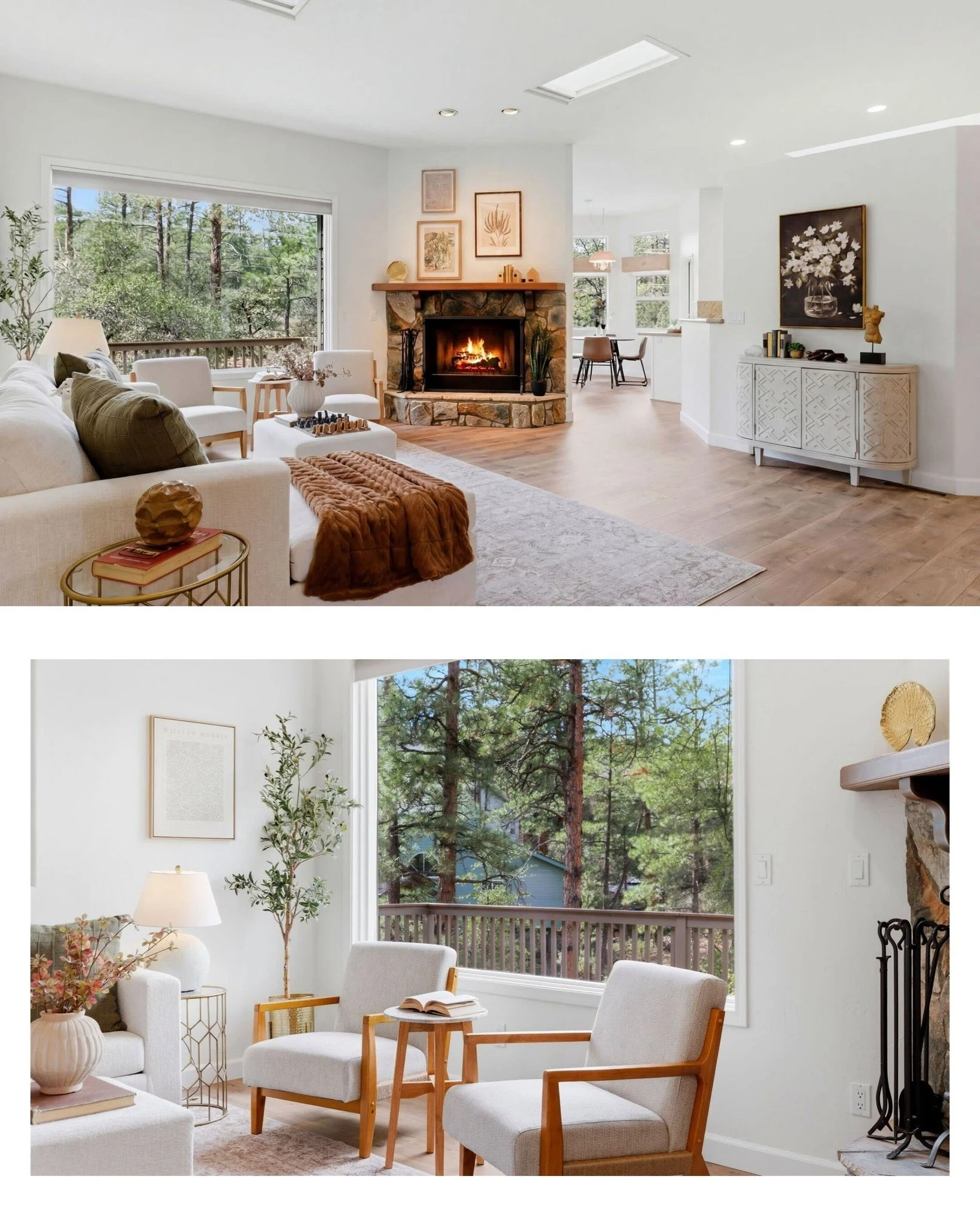 Tucked into Timber Ridge and set on a beautifully wooded homesite, this home offered a warm welcome the moment we arrived to photograph it.

Inside, vaulted ceilings and a striking stone fireplace anchor the main living space, while the kitchen, dini