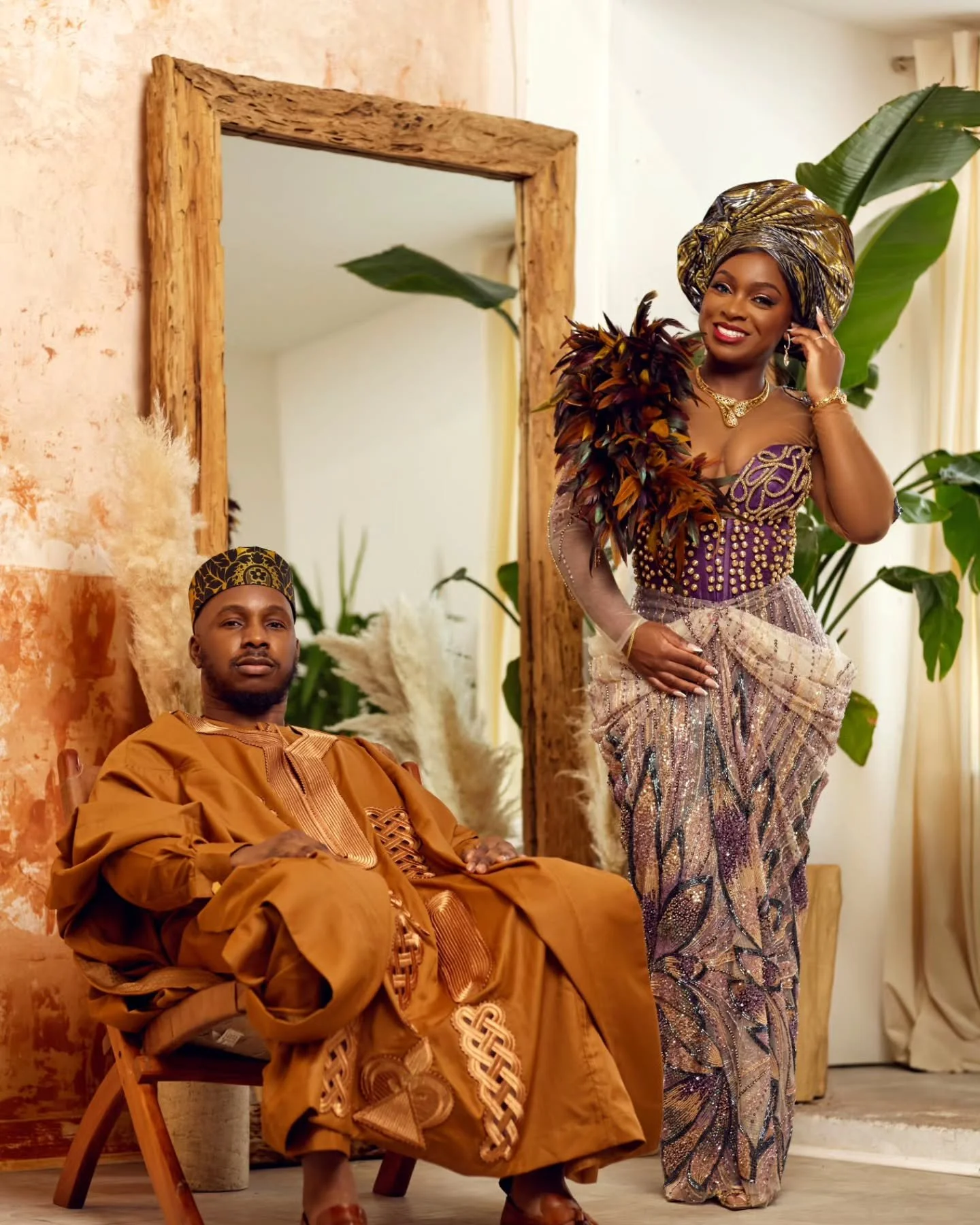 Pre-wedding photoshoot in a lifestyle studio setting. 
&bull;
Photo by @bevonburkeweddingfilms
&bull;
#bosslook #nigeriantraditionalwear #photography #studiophotography #londonphotographer #blackphotographer #africafashion #trad #engagement #preweddi