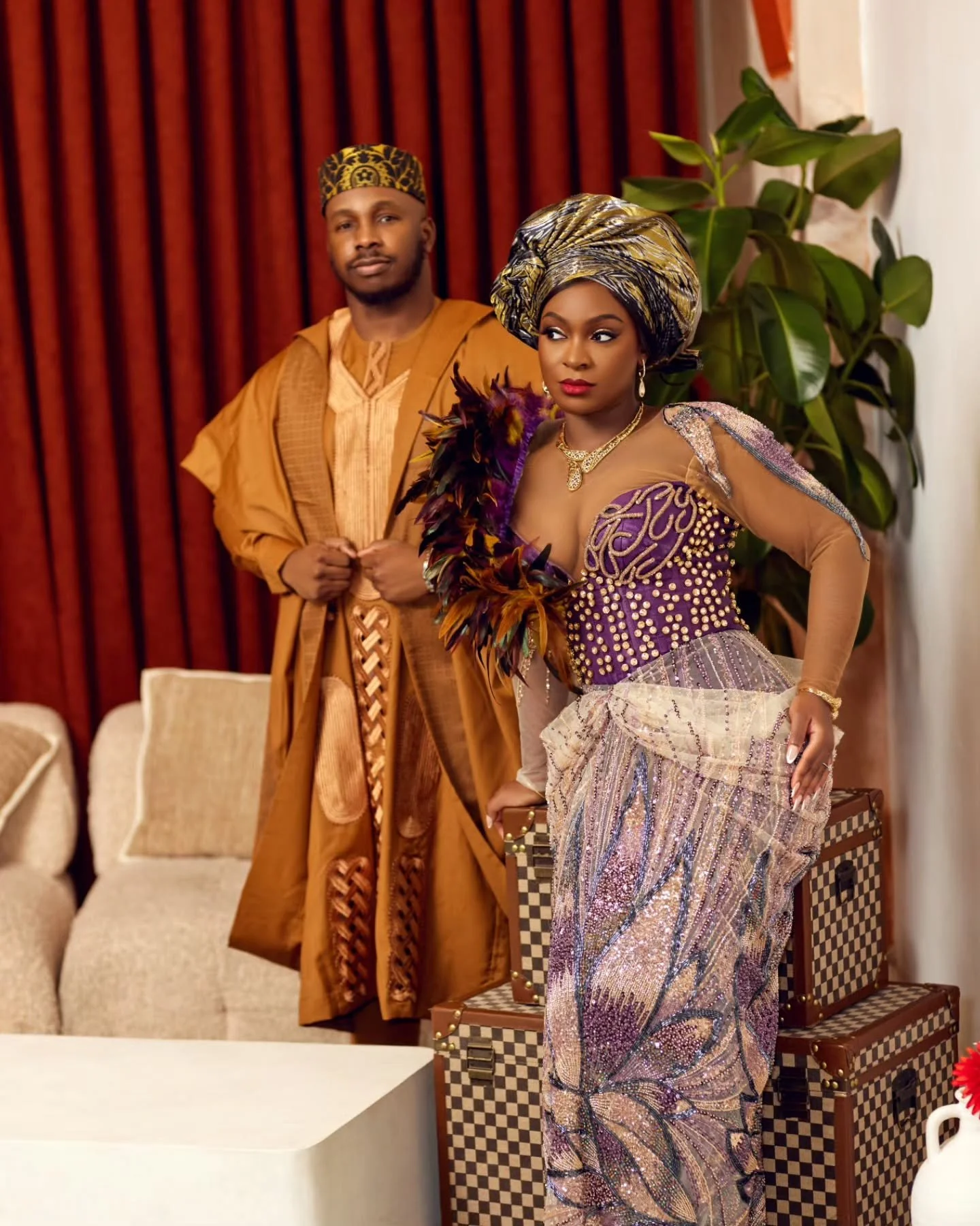 Pre-wedding photoshoot in a lifestyle studio setting. 
&bull;
Photo by @bevonburkeweddingfilms
&bull;
#bosslook #nigeriantraditionalwear #photography #studiophotography #londonphotographer #blackphotographer #africafashion #trad #engagement #preweddi