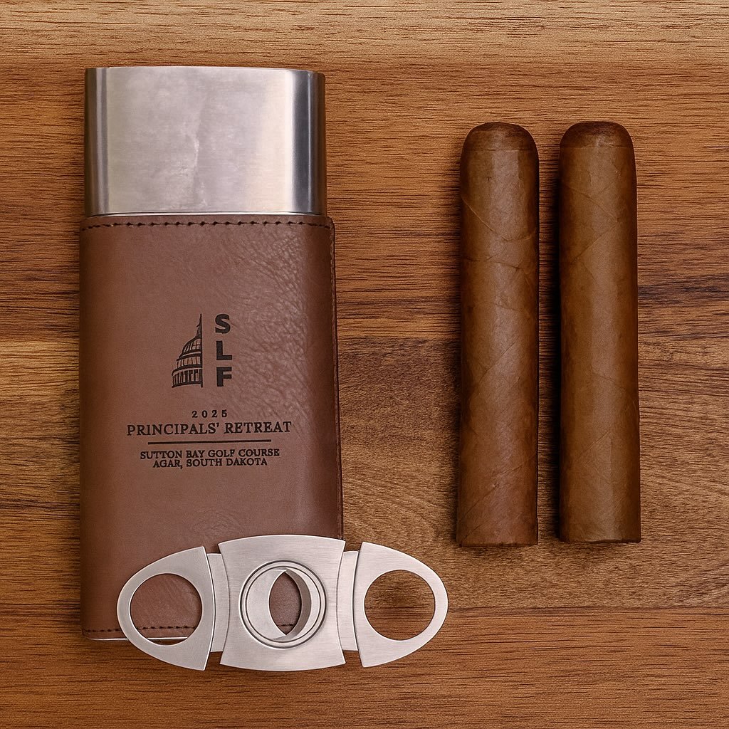 Last month, we had the pleasure of creating laser engraved dual cigar holders with integrated cutters for the Senate Leadership Fund 2025 Principal&rsquo;s Retreat at Sutton Bay Golf Course in Agar, South Dakota. 

It&rsquo;s always a joy collaborati