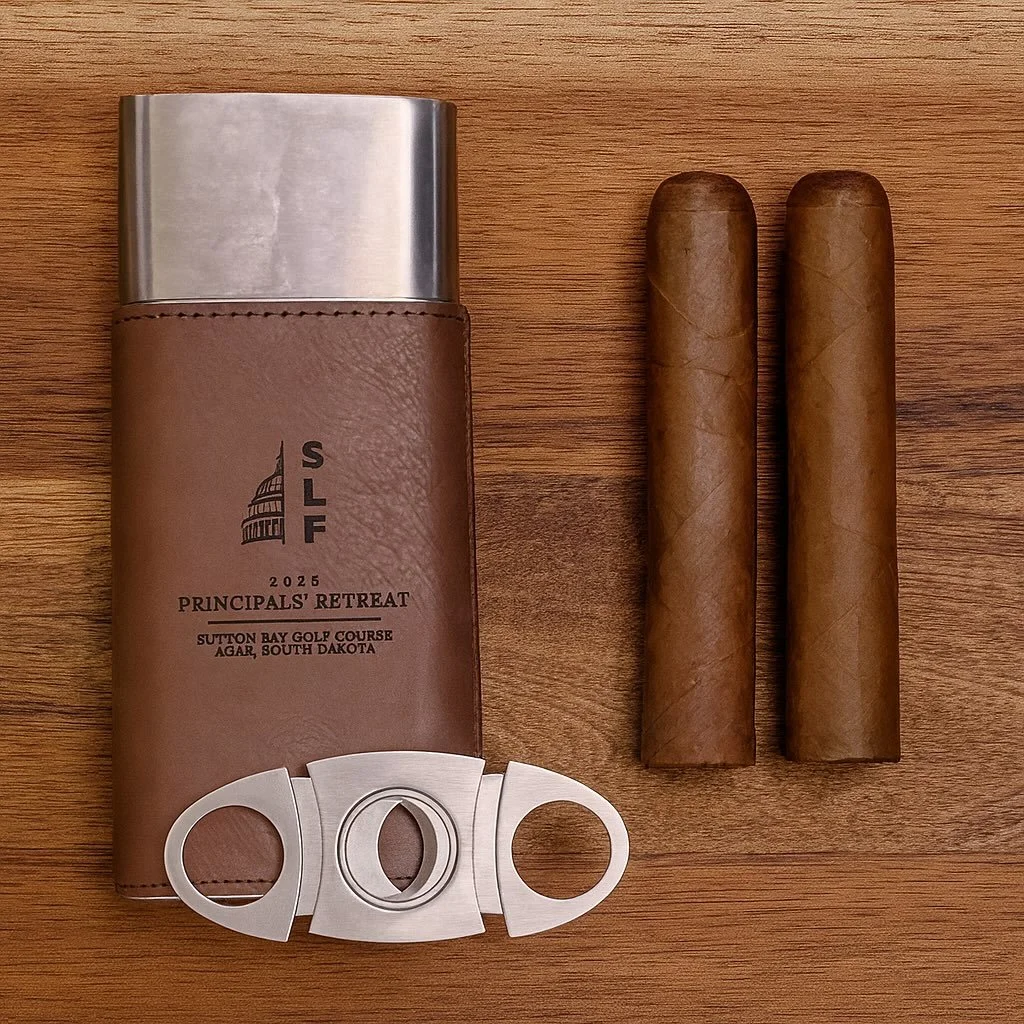 Last month, we had the pleasure of creating laser engraved dual cigar holders with integrated cutters for the Senate Leadership Fund 2025 Principal&rsquo;s Retreat at Sutton Bay Golf Course in Agar, South Dakota. 

It&rsquo;s always a joy collaborati