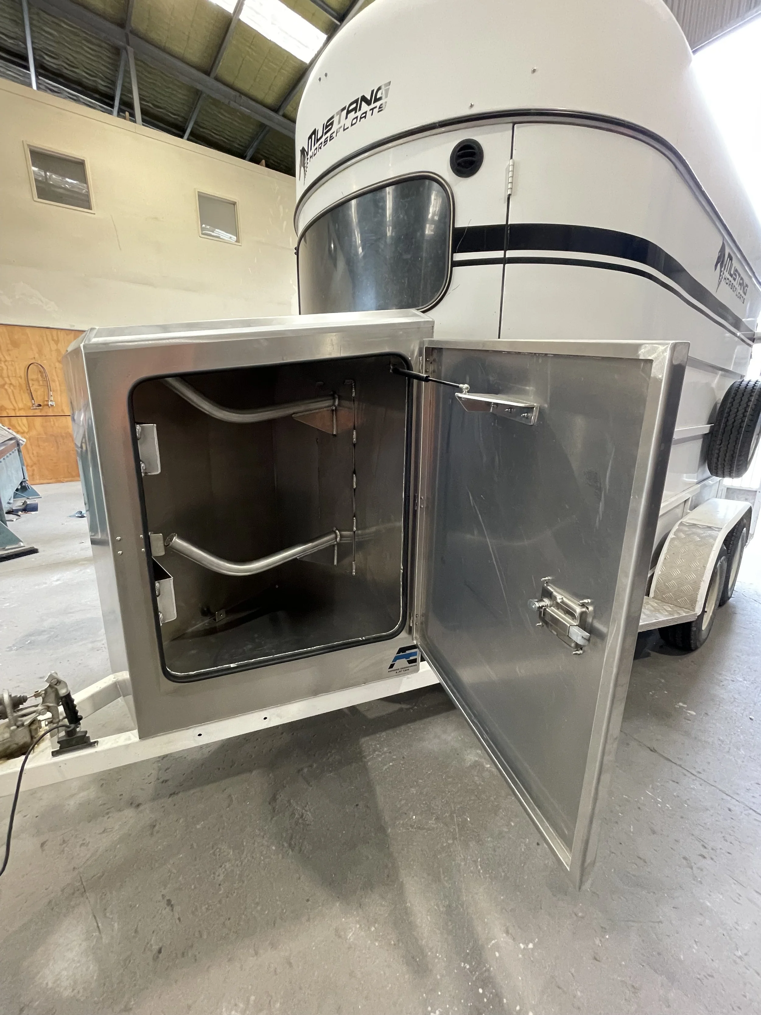 Custom alloy box for this horse float. built to house two saddles and much more.