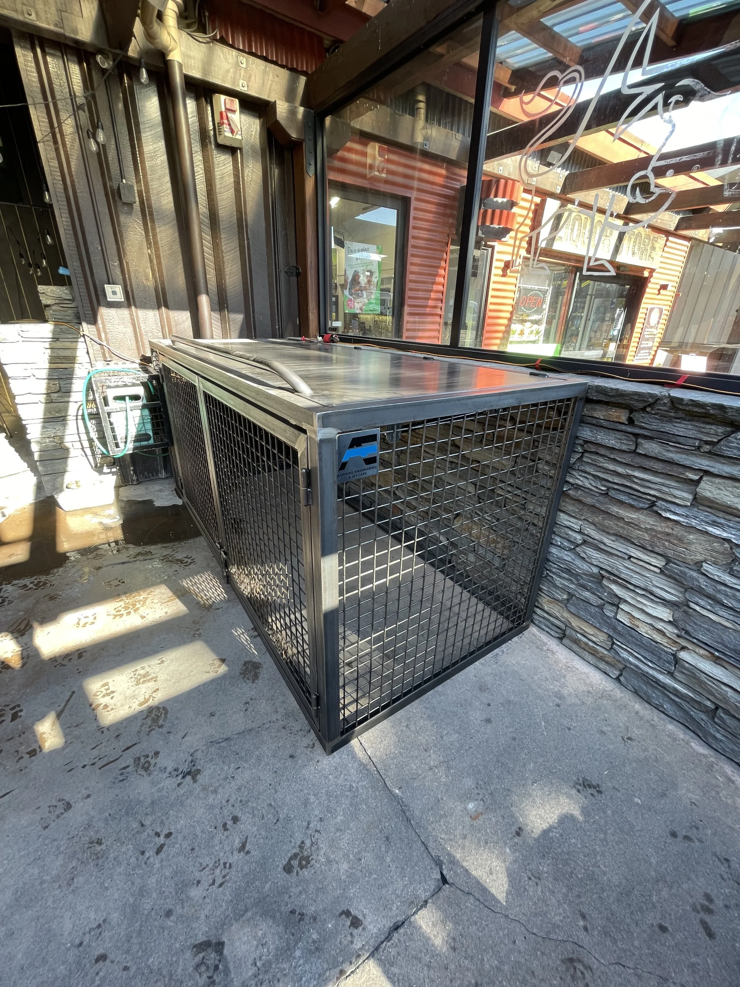 Project criteria. Needs to fit 3 cube of fire wood, opening roof panel, 2 opening doors at the front and lockable. Raw steel finish.