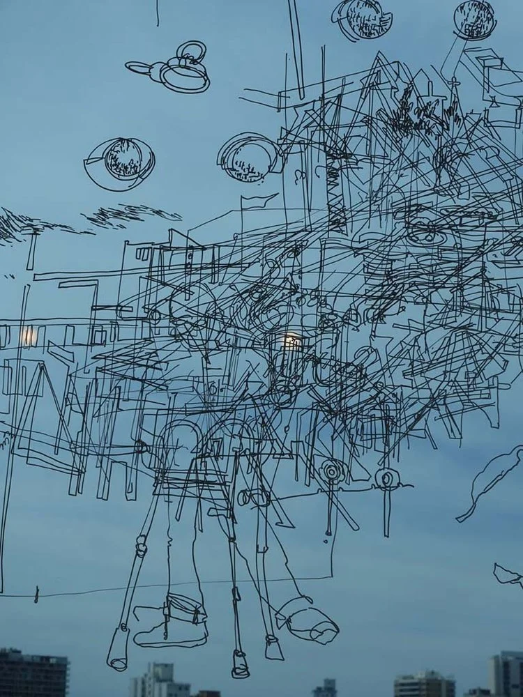 Gosia Wlodarczak, On the Sky and Water, Frost Drawing for AGNSW, 2014 - A seven-day drawing performance - Pigment pen on glass