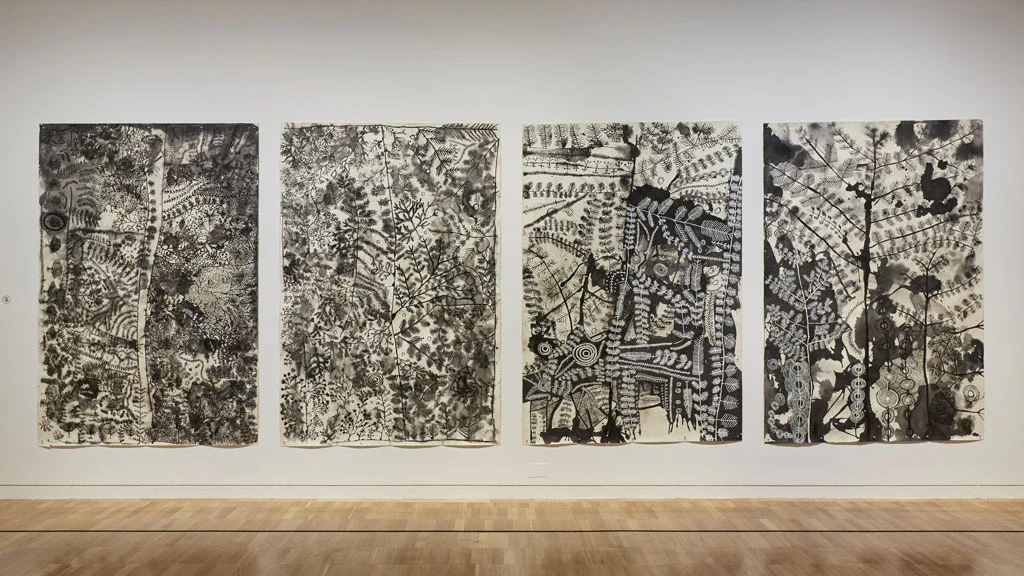Installation view Peter Mungkuri Punu Ngura (Country with trees) 1-4 2019 © Peter Mungkuri