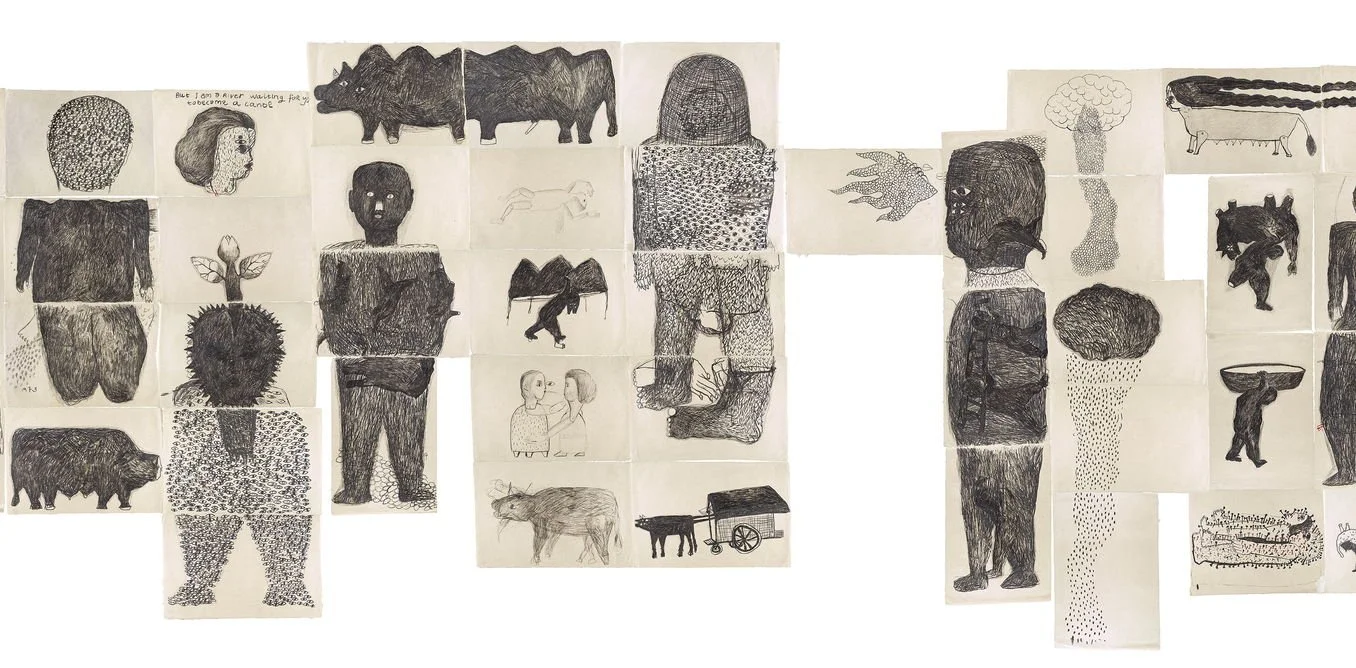 Jumaadi, Halfway to the light, halfway through the night, 2010-14 - chinagraph, pencil on mulberry paper
