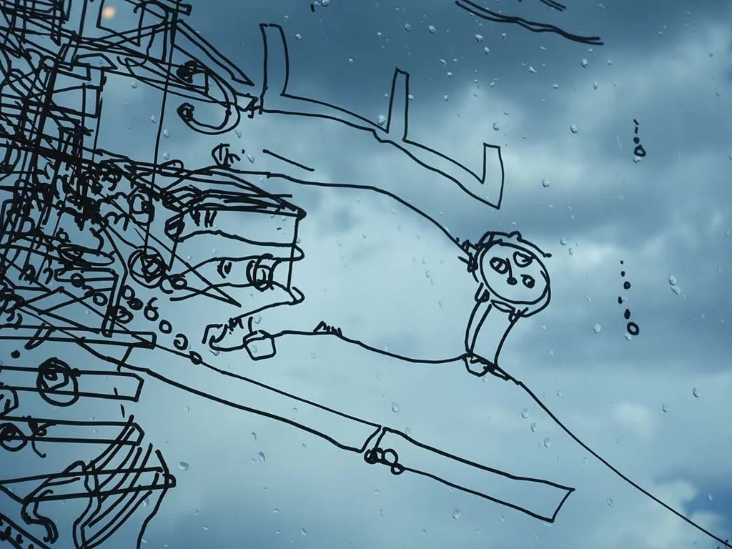 Detail of Gosia Wlodarczak, On the Sky and Water, Frost Drawing for AGNSW, 2014 - A seven-day drawing performance - Pigment pen on glass