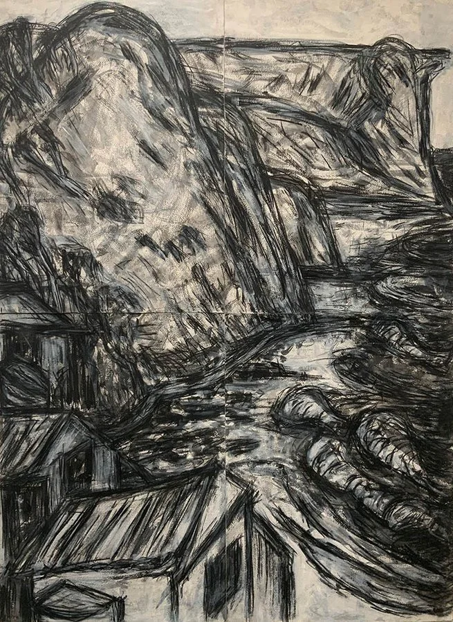 Tony Costa, Heritage huts Garie, Royal National Park, compressed charcoal on paper, 152.5 x 112 cm, Dobell Drawing Prize 2012 AGNSW 