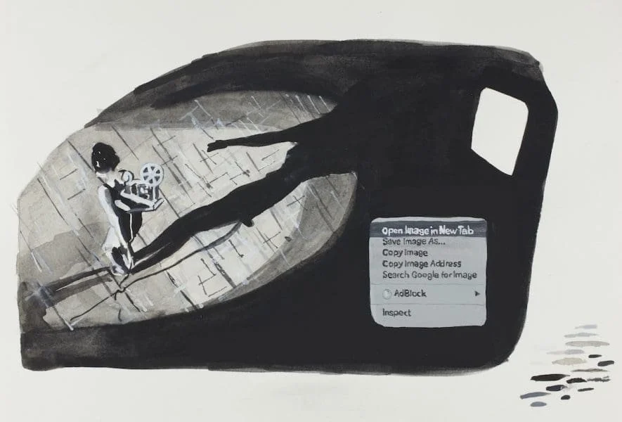 Laura Hindmarsh, Trisha Brown: Homemade, 2018, from the series Screen Studies, gouache and pencil on paper, 14 x
22.5 cm (image). Collection of the artist. © Laura Hindmarsh. Photo: AGNSW, Mim Stirling.