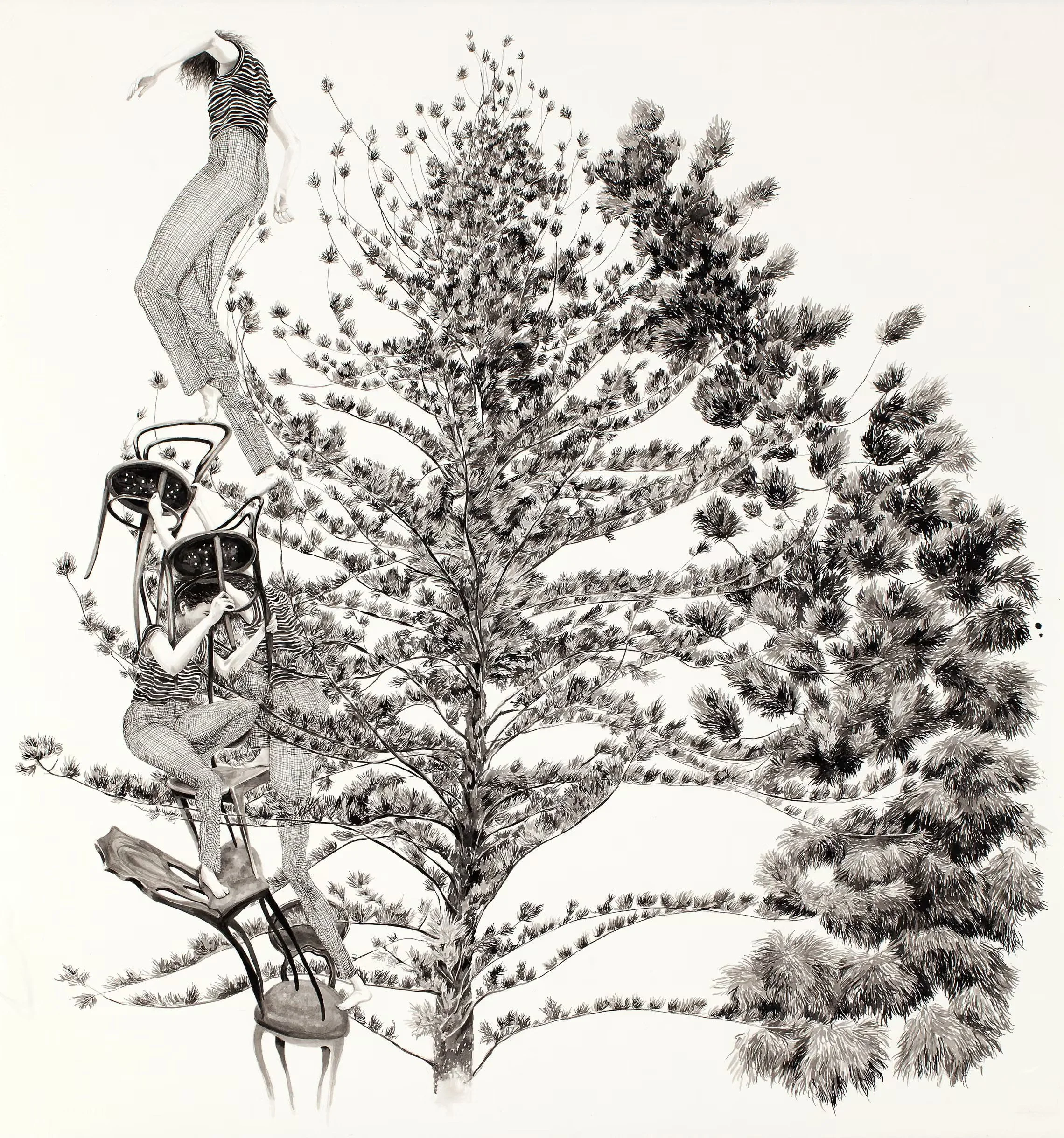 Monica Rohan, "Don’t Look Down, Don’t Think About Falling," 2018, Ink on paper