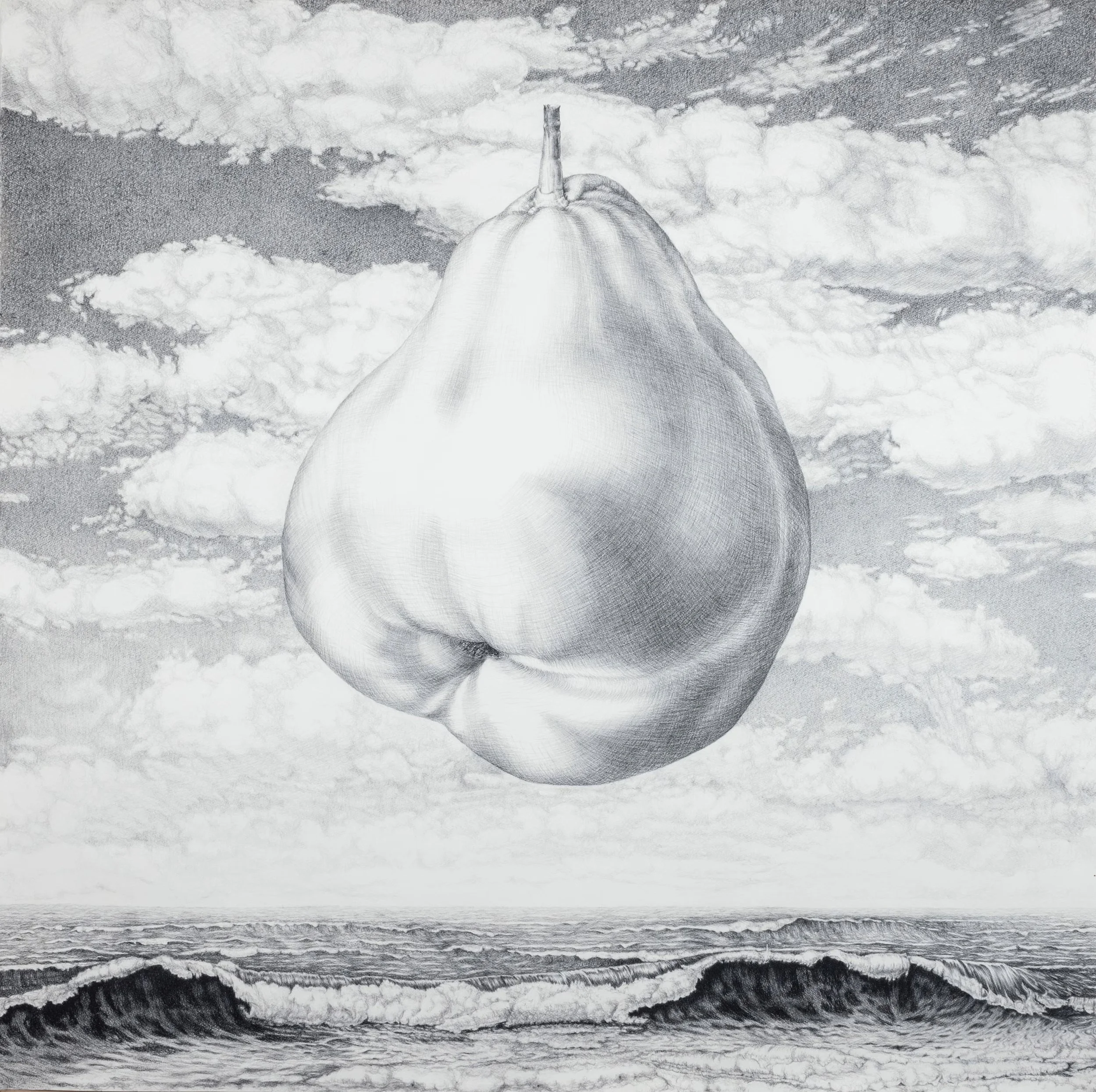 Kim Spooner, "Long After Magritte, " 2018, Charcoal on cotton rag paper