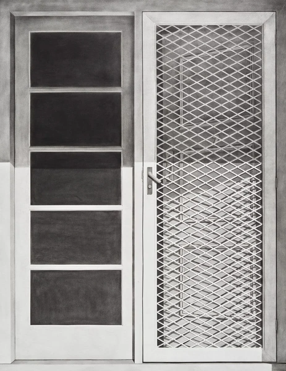 Detail of Catherine O’Donnell, Inhabited space, 2015-16, charcoal on paper, charcoal wall drawing