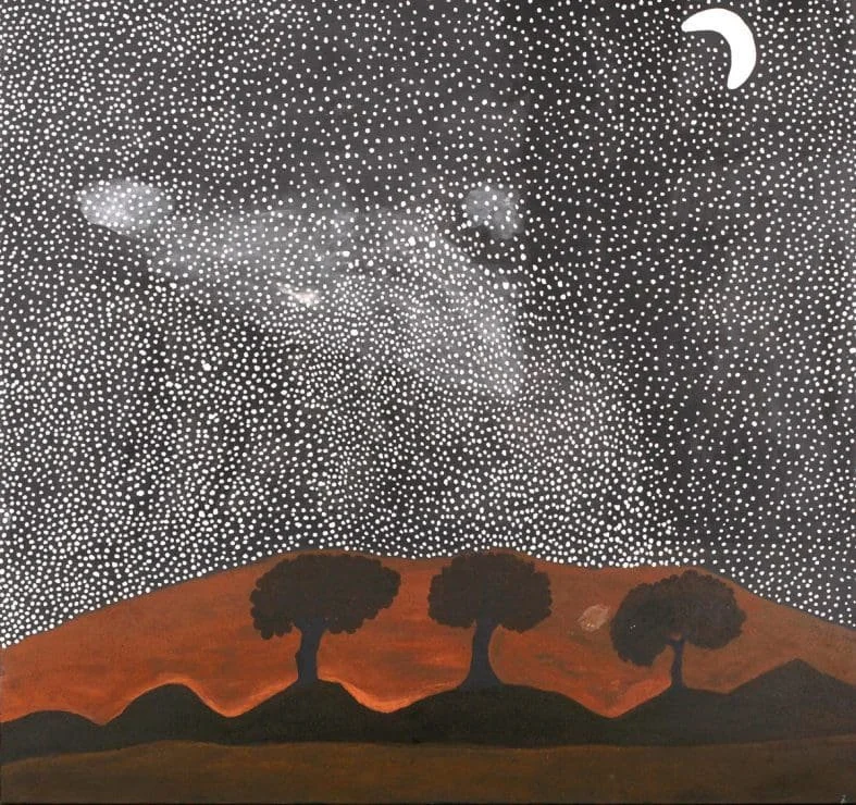 Rusty Peters, Three mothers for the moon, 2016, ochre on canvas, 150
× 150. Courtesy of the artist and Warmun Art Centre.