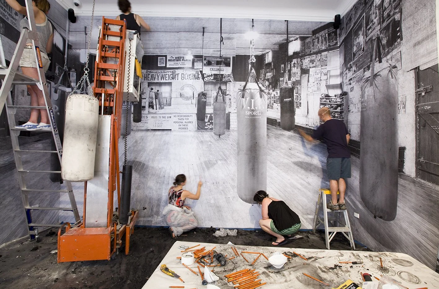 Richard Lewer, Northside Boxing Gym, wall drawing Fremantle Arts Centre