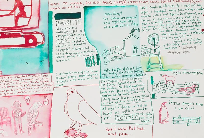 Noel McKenna, 14 Days in New York (detail), 2013, 13 diary pages of drawings from spiral sketch book. Courtesy of the artist and Darren Knight Gallery