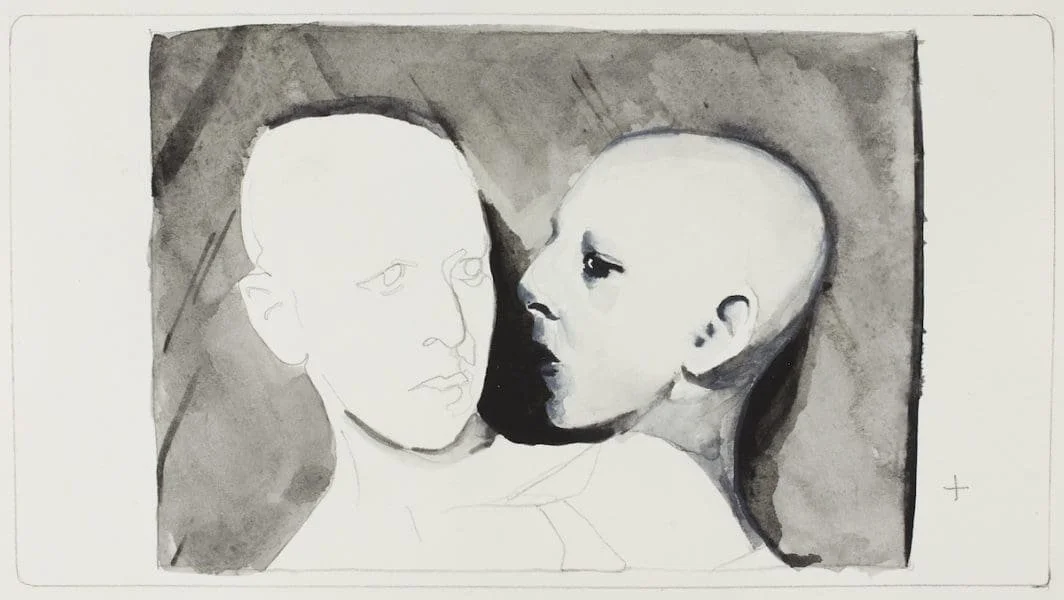 Laura Hindmarsh, Trisha Brown: Homemade, 2018, from the series Screen Studies, gouache and pencil on paper, 14 × 22.5 cm (image). Collection of the artist. © Laura Hindmarsh. Photo: AGNSW, Mim Stirling.